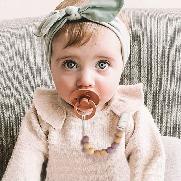 Baby Boy & Girl 2 Pack Silicone Bead Pacifier/Teether Toy Clip - Picture 8 of 11